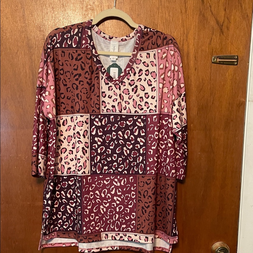 Honeyme Pink and Brown Animal Print Top